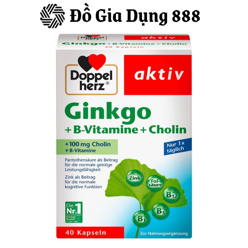 Viên Uống Bổ Não Ginkgo Doppel Herz, Giúp Lưu Thông Máu, Tăng Cường Trí Nhớ, 40 Viên, Nhập Đức