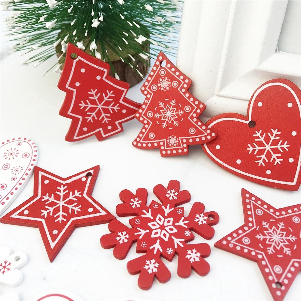 Bộ 12 mặt dây gỗ tự nhiên trang trí cây thông Noel hình bông tuyết/yêu tinh cho Giáng Sinh