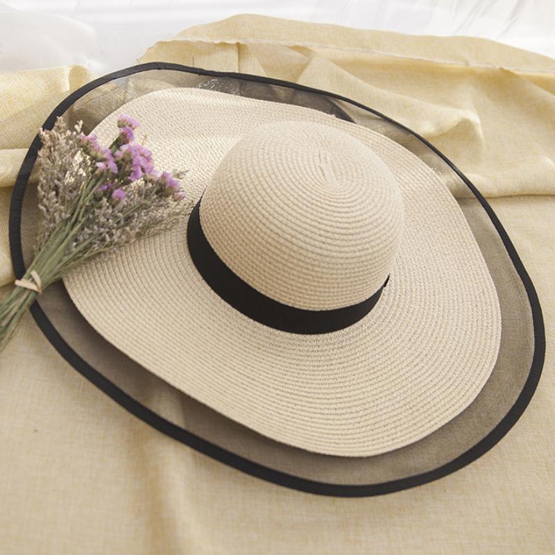 HT2504 Hat Mùa Hè Chống tia UV Nữ Nón Rộng Vành cho Nữ Đồng Bằng Đĩa Mềm Mùa Hè Băng Mũ Rơm cho Nữ Nữ Lưới nón vành Đi Biển Xinh Xắn