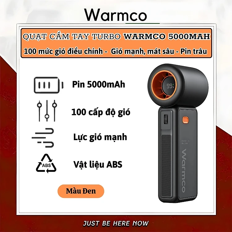 Quạt cầm tay turbo mini siêu mát Pin trâu 5000 mAh, nhỏ gọn linh hoạt hiệu WARMCO - 100 chế độ gió, dùng liên tục 18h (tùy mức gió), thiết kế đẹp, bền - hàng nhập khẩu