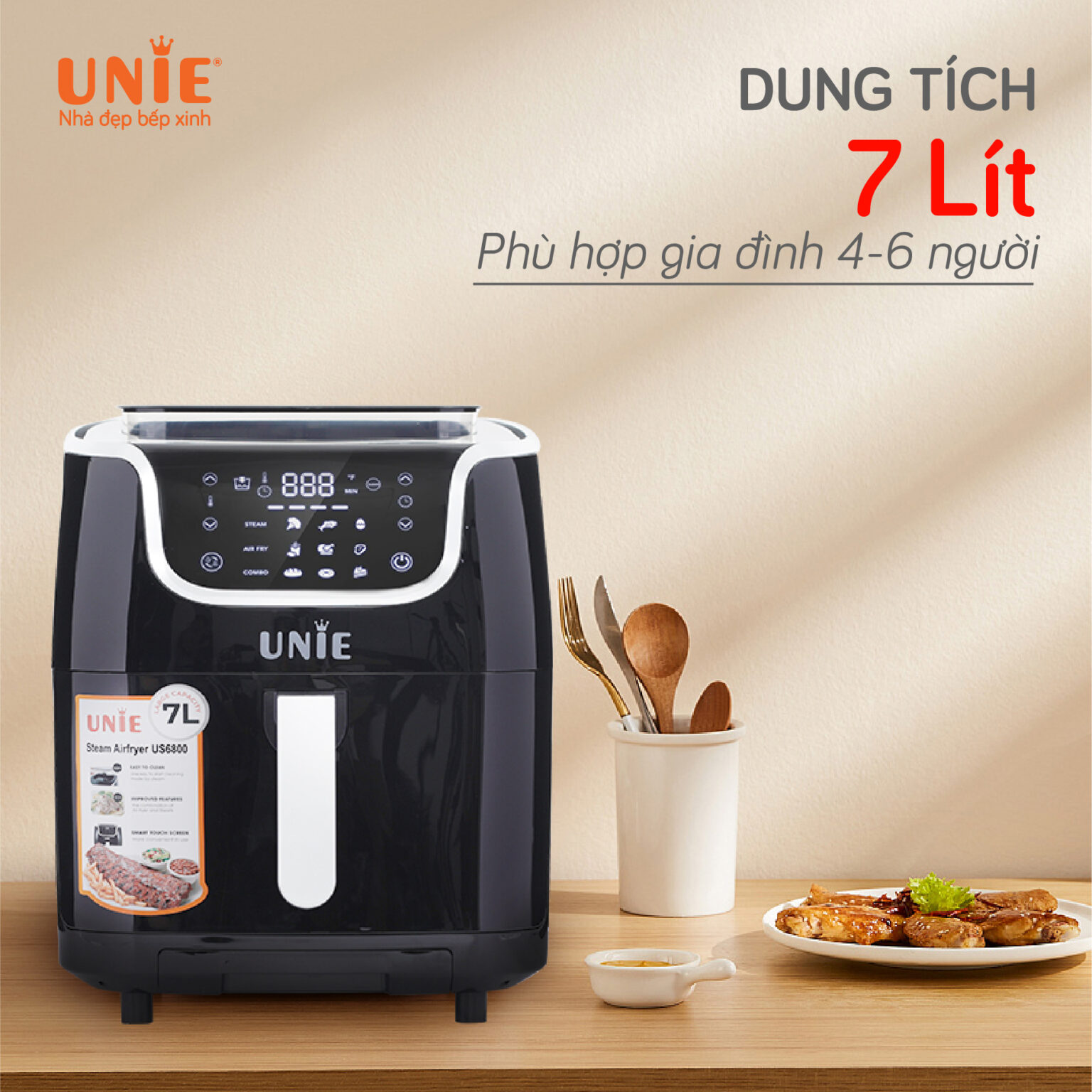 Hình ảnh Nồi Chiên Hơi Nước Unie STEAM US6800 Tiêu Chuẩn Đức Công Suất 1700W Dung Tích 7L- Hàng Chính Hãng