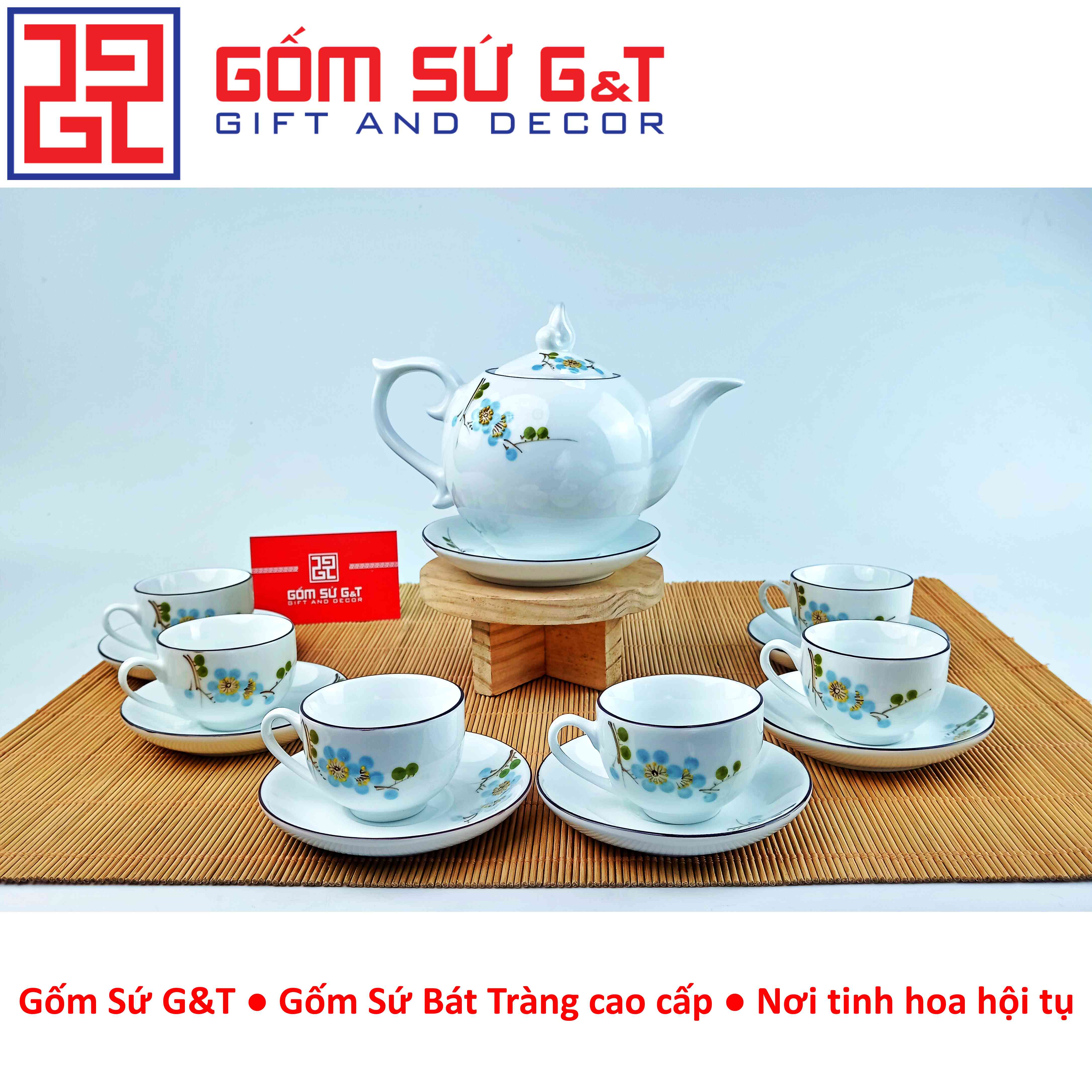 Bộ trà chóp lửa vẽ hoa đào xanh Gốm sứ G&amp;T