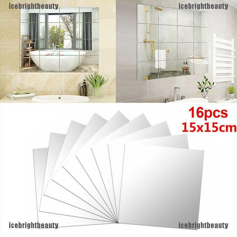 ICEB 16 pcs DIY Mirror Tile Wall Mirror Mirror Film Self Adhesive Sticker Foil