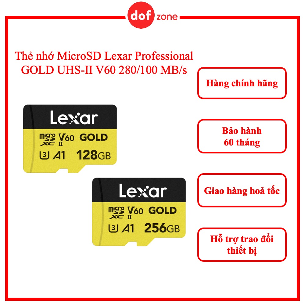 Thẻ nhớ MicroSD Lexar Professional GOLD UHS-II V60 (128GB/ 256GB) - Hàng chính hãng