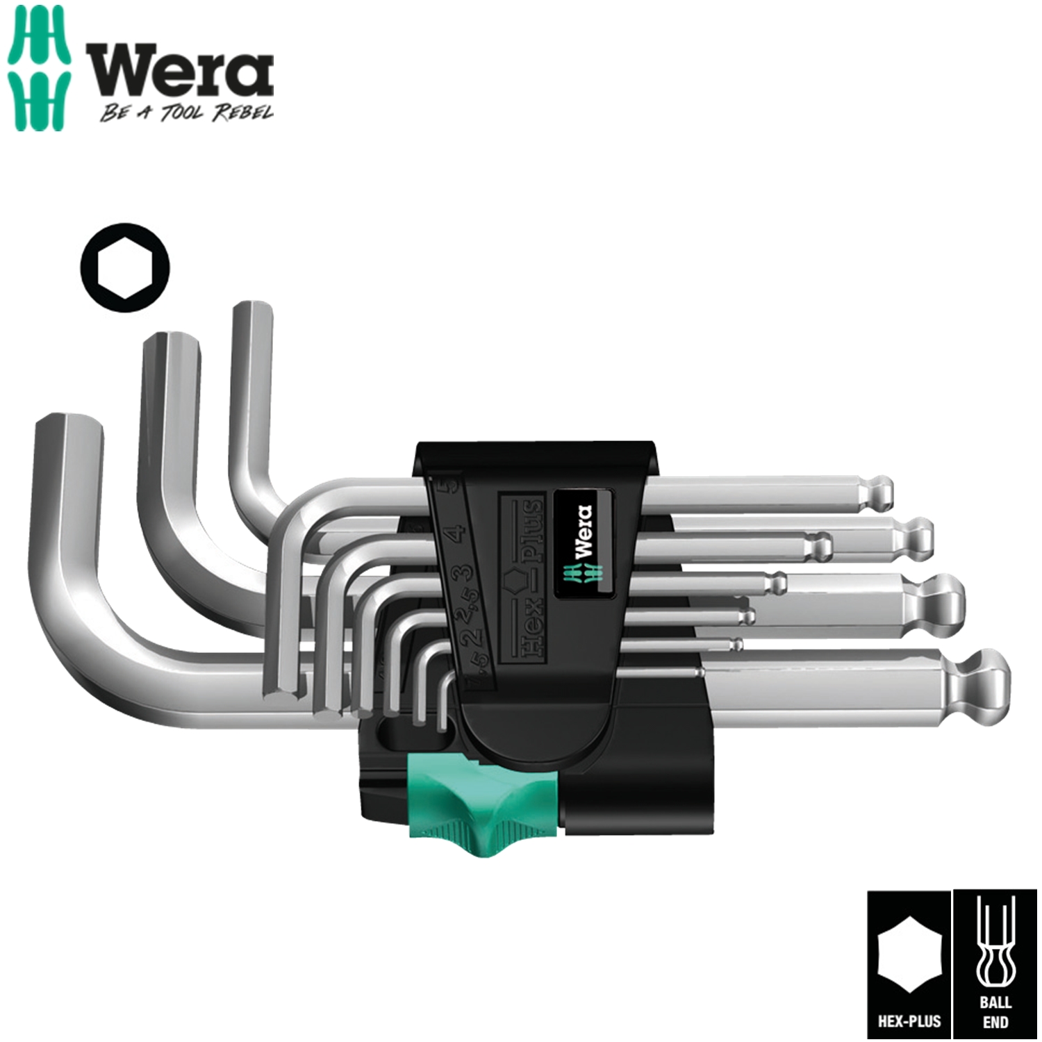 Bộ lục giác bi ngắn màu trắng 950/9 Hex-Plus 3 L-key set, metric, chrome-plated Wera 05133163001