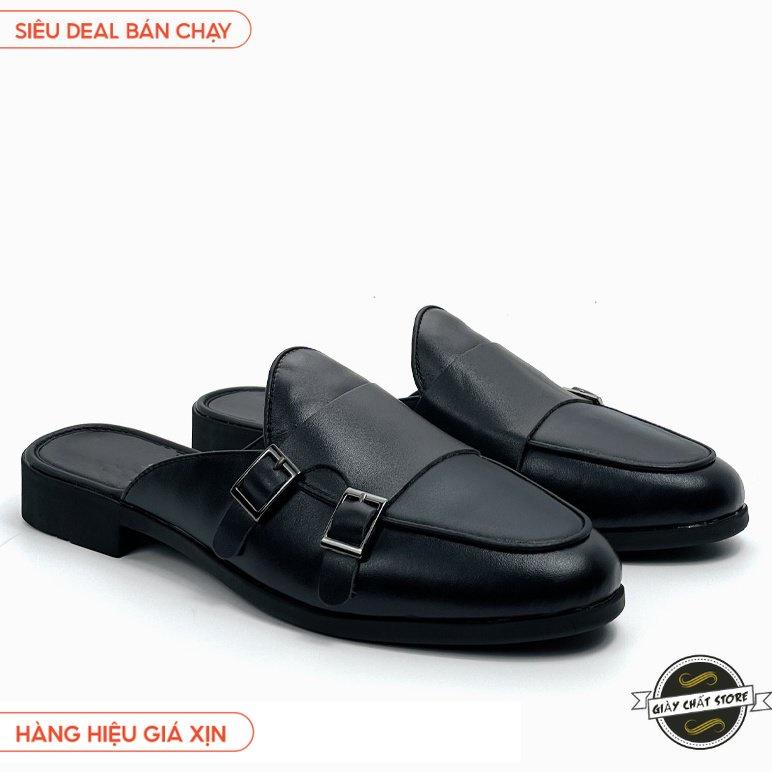 Giày sục nam ERMAND da Pu Pu bảo hành 1 năm kiểu dáng Double Monk Strap Slipper hiện đại - Mã T32 03