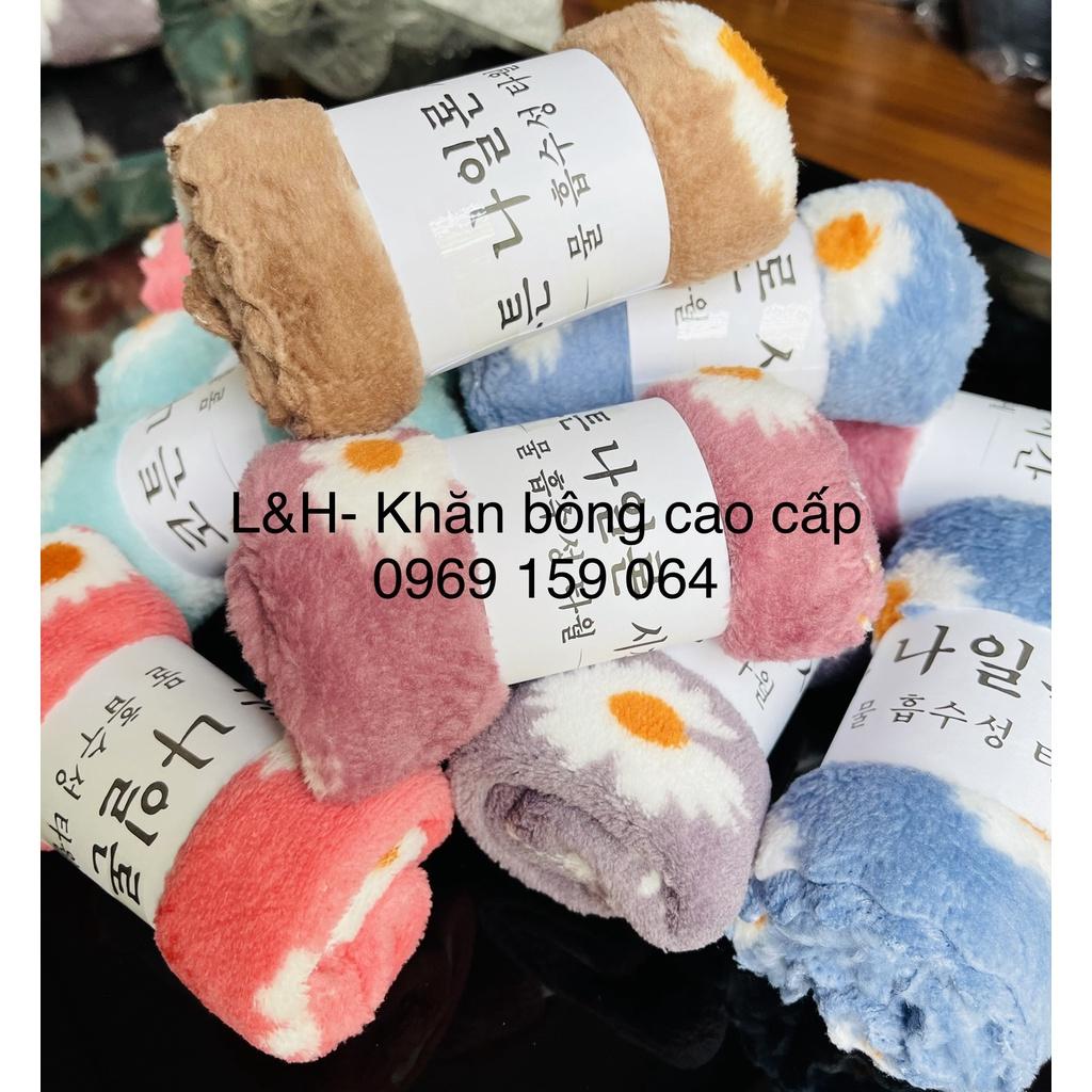 Khăn mặt lông cừu cao cấp, hoa cúc, KT 30x50cm