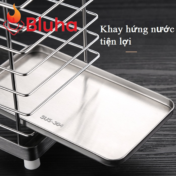 Kệ Để Dao Kéo Nhà Bếp Đa Năng Inox 304 Cao Cấp Kèm Khay Hứng Nước Tiện Lợi - Mẫu Chữ Nhật