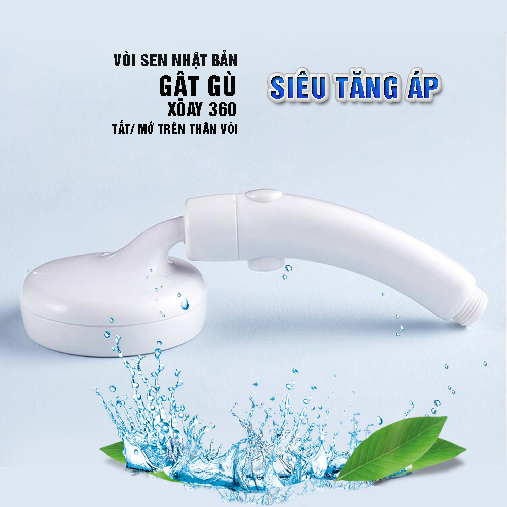 Vòi nước hoa sen áp lực Nhật bản, tiết kiệm nước, gật gù, cổ xoay 360 độ, có nút tắt mở Stop trên thân vòi tiện lợi Mihoco 122