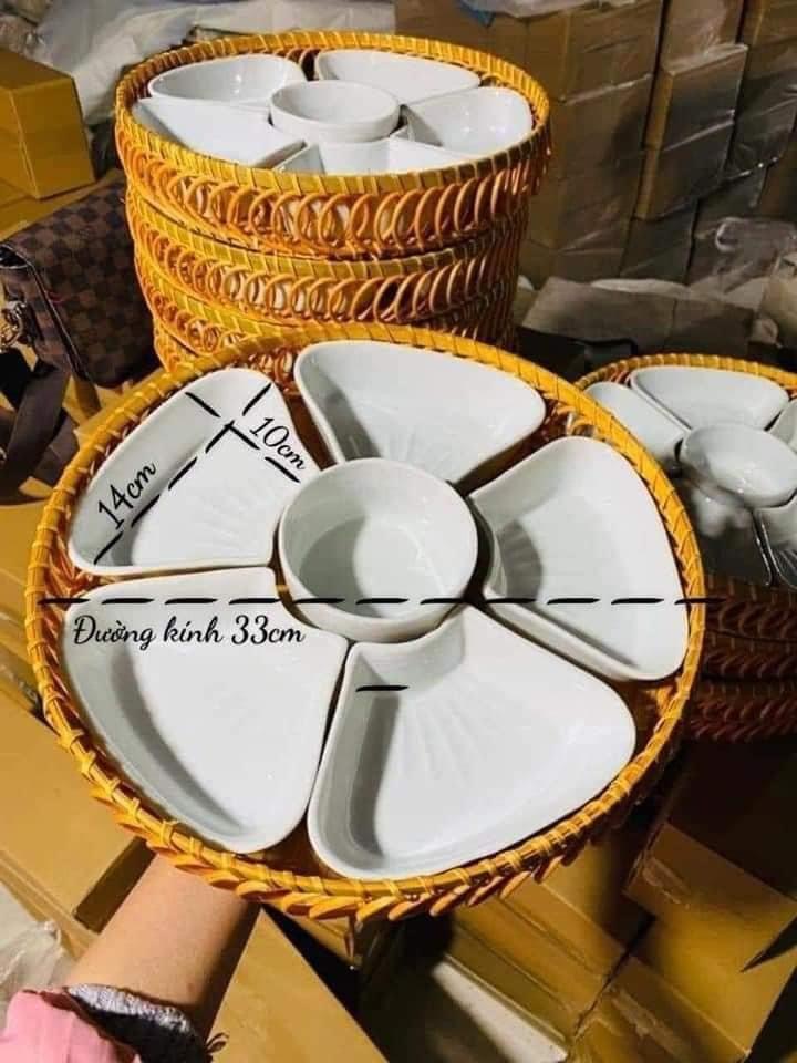 Bộ bát đĩa kèm khay mây