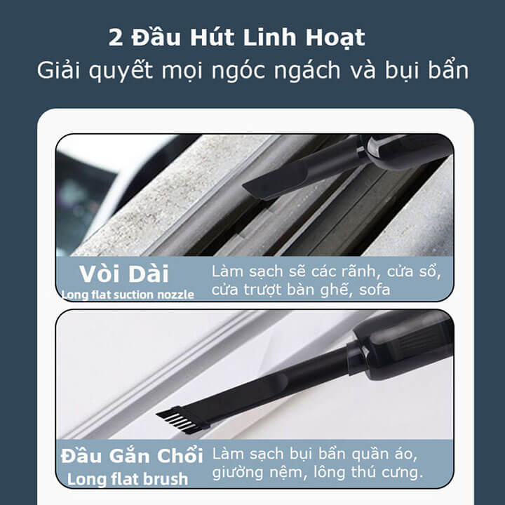 Máy hút bụi cầm tay mini không dây đa năng Vacuum Cleaner, máy hút bụi ô tô, giường nệm, máy hút lông chó mèo 120W 9000Pa LT-008