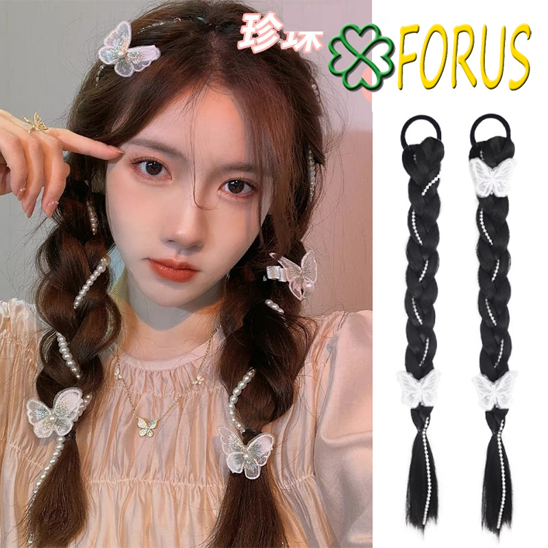 Tóc giả tết thắt bím đính hạt J140 ️FREESHIP️ tóc tết thắt bính, tóc giả thắt bím