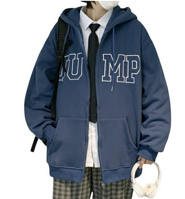 Áo Khoác Hoodie Trơn In Chữ JUMP 2 Màu Đen Xanh Nam Nữ Phong Cách Ulzzang Unisex