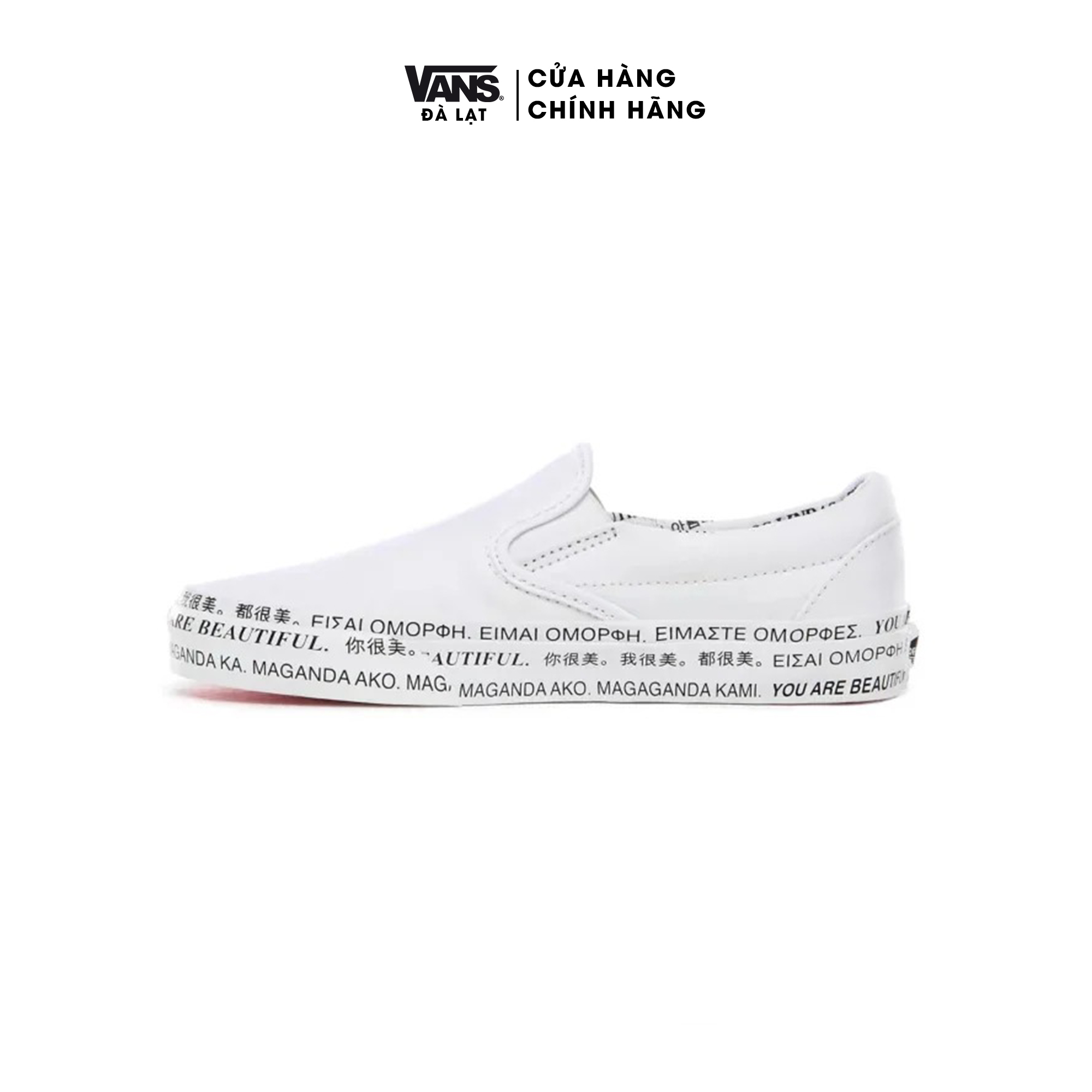 Giày Sneaker nữ màu trắng phối đế chữ - Vans UA Classic Slip-On We Are Beautiful - VN0A4U382Q2