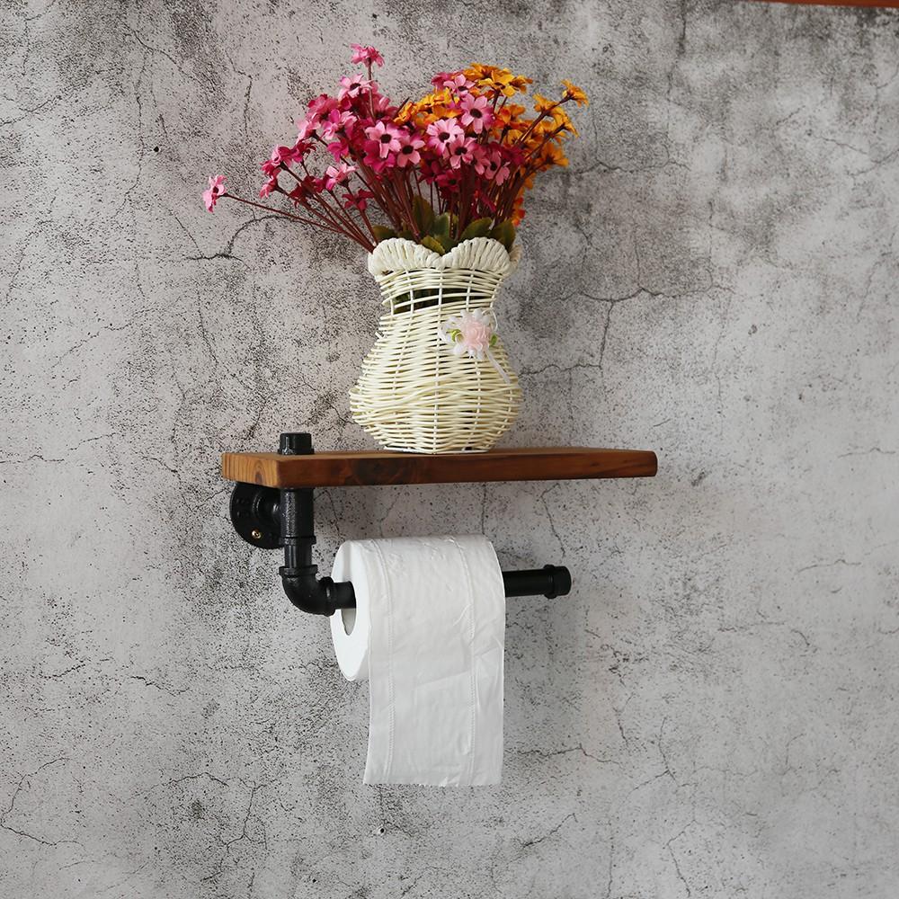 Kệ ống nước mini kèm móc treo tường WC, kệ ống nước lắp ráp chất liệu ống sắt cao cấp trang trí đẹp
