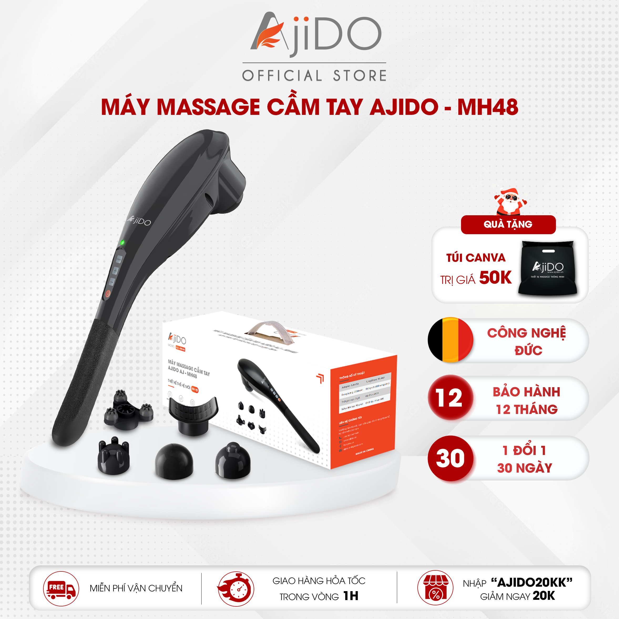 Máy Massage Cầm Tay Không Dây AJIDO AJ - MH48 6 Đầu Mát Xa Chuyên Sâu Toàn Thân, Lưng, Tay, Chân, Cổ Vai Gáy