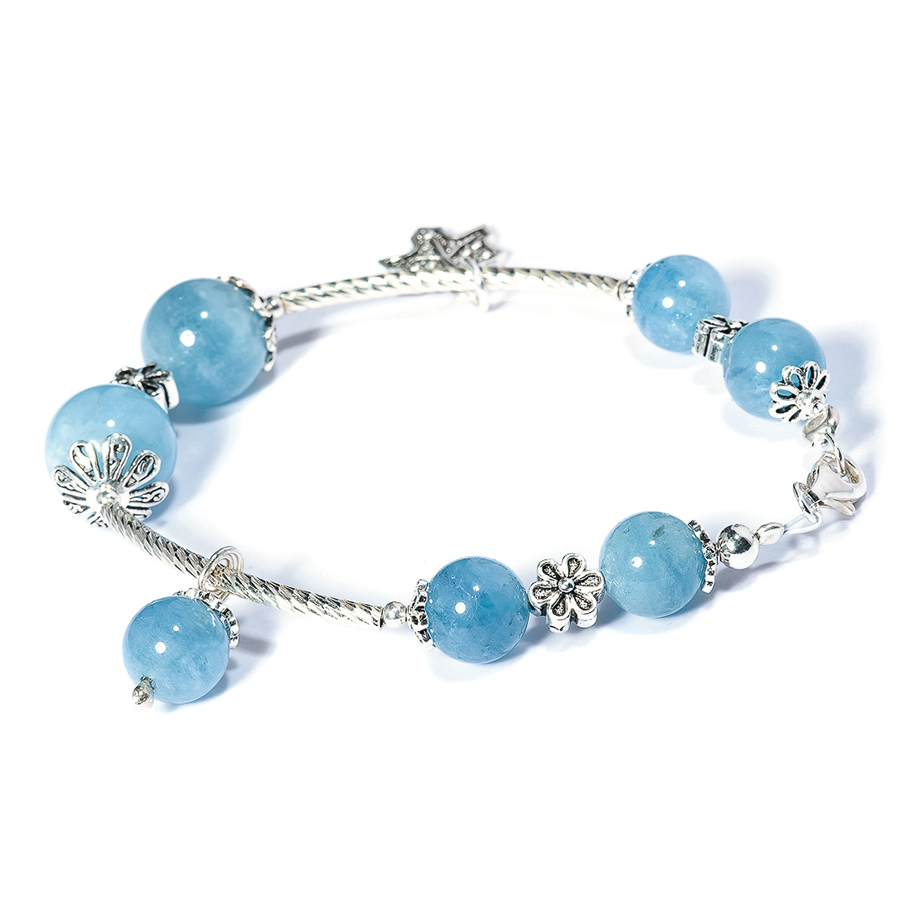 Vòng tay Hải lam ngọc Aquamarine mix charm bạc Thái cao cấp BRAQU08M03 VietGemstones