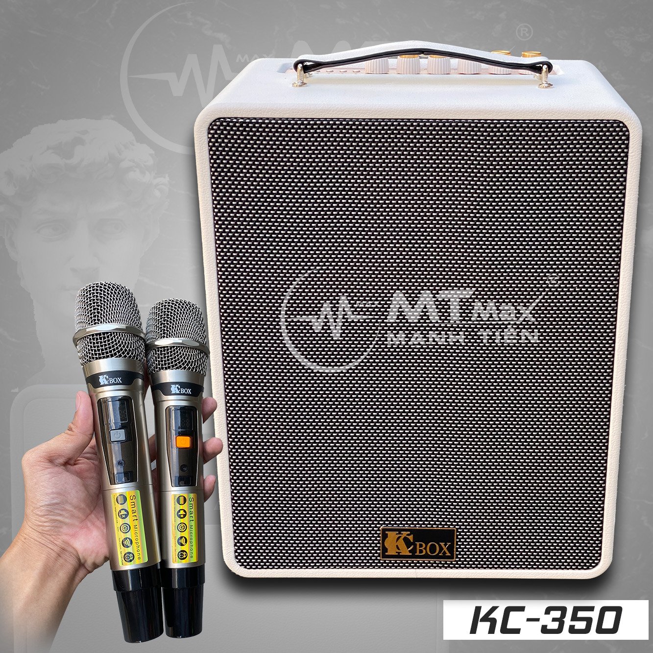 Dàn âm thanh di động KCBox KC-350 - Loa kéo, loa xách tay di động 3 đường tiếng - Hệ thống bass và 1 treble, 1 mid - Kết nối bluetooth 5.0, AUX, USB - Kèm 2 micro không dây UHF - Thiết kế cực sang trọng - Hàng nhập khẩu