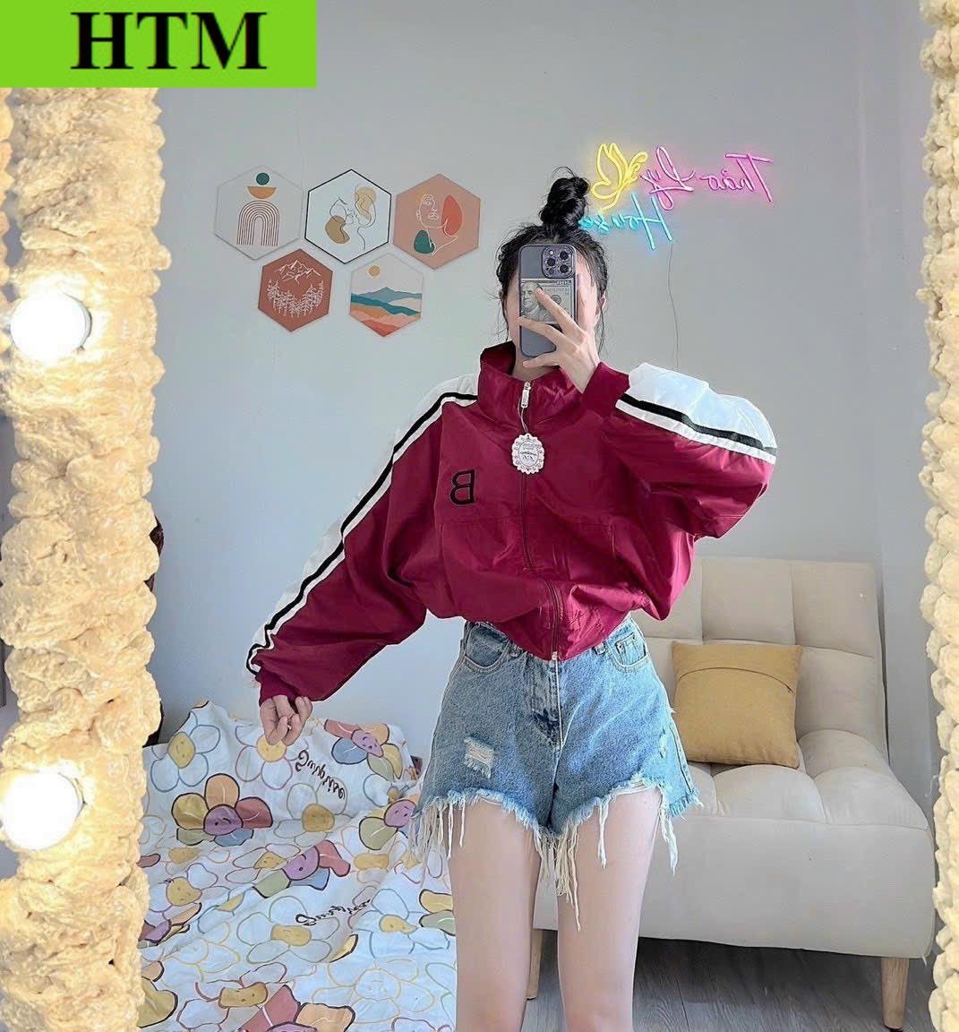 [FREESHIP] Áo Khoác Dù Nữ Có 2 Lớp Phối Dáng Form Rộng Hình Áo Thêu Logo Cực Đẹp HTM FASHION - Trắng