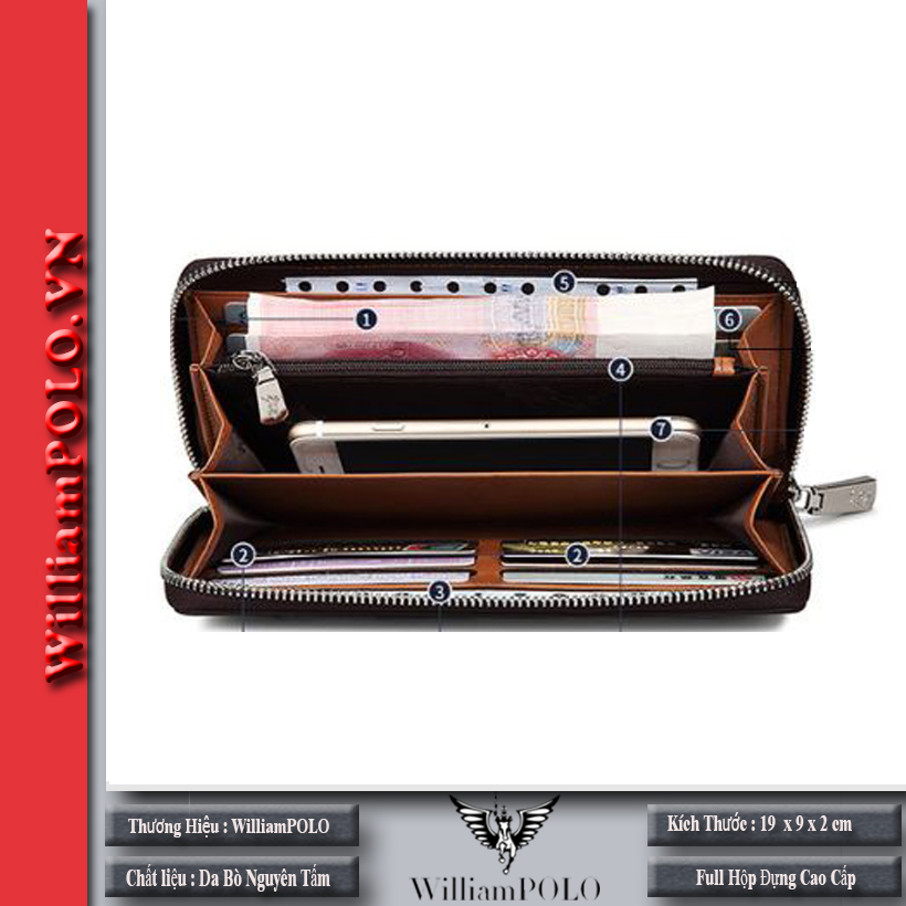 Ví cầm tay nam - ví nam cao cấp Full hộp WilliamPOLO - V29