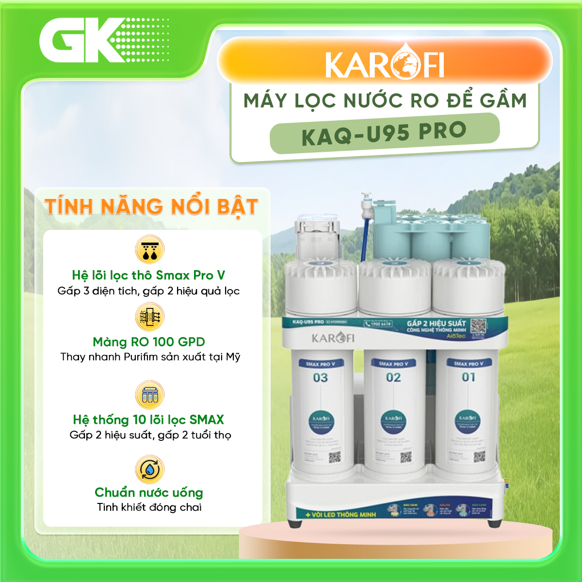 KAQ-U95 PRO - Máy lọc nước RO Karofi KAQ-U95 Pro -  Hàng Chính Hãng