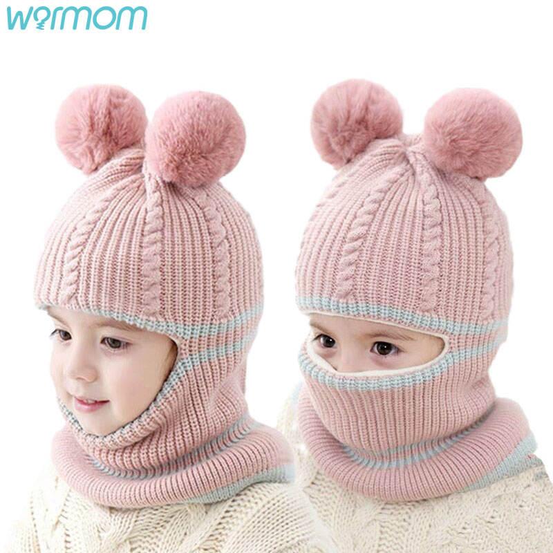 Warmom Trẻ Em Mùa Đông Nón Cho Bé Đan Nón Cho Bé Gái Bé Trai Mùa Đông Nón Dày Khăn Earflap Hood Khăn Choàng Đầu Lâu Mũ Lưỡi Trai trẻ Em 1-4Y