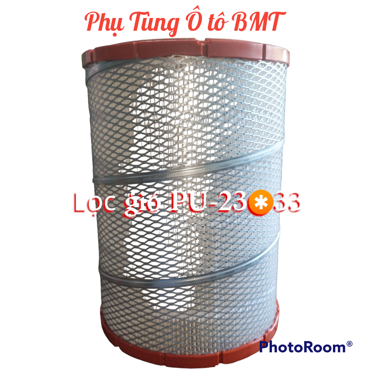 Lọc gió động cơ xe tải HINO, mã PU-2333, kích thước 230/135*330 cao su không ruột, đáy bằng