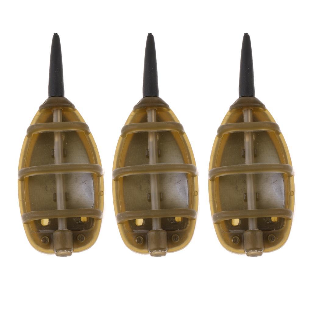 3Pcs Inline Method Feeder Set Carp Fishing Tackle Bait Cage with Lead Sinker