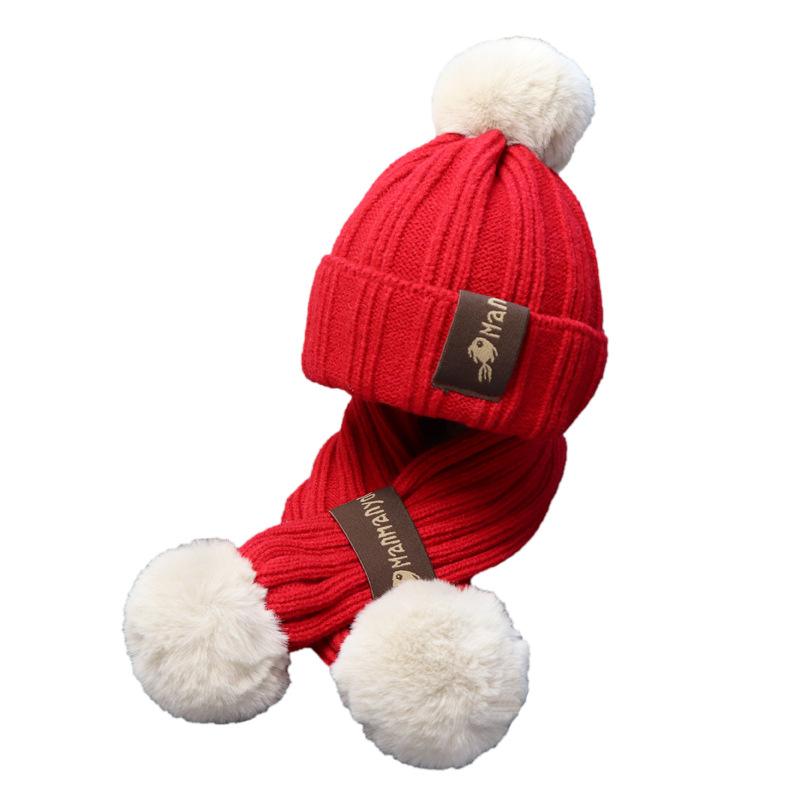 2 Chiếc Con Mũ Khăn Bộ Làm Dày Dệt Kim Mũ Ấm Áp Với Pompon Thời Trang Cho Bé Trai Bé Gái Beanies Mũ Bobble Nón trẻ Em Mùa Đông Nón