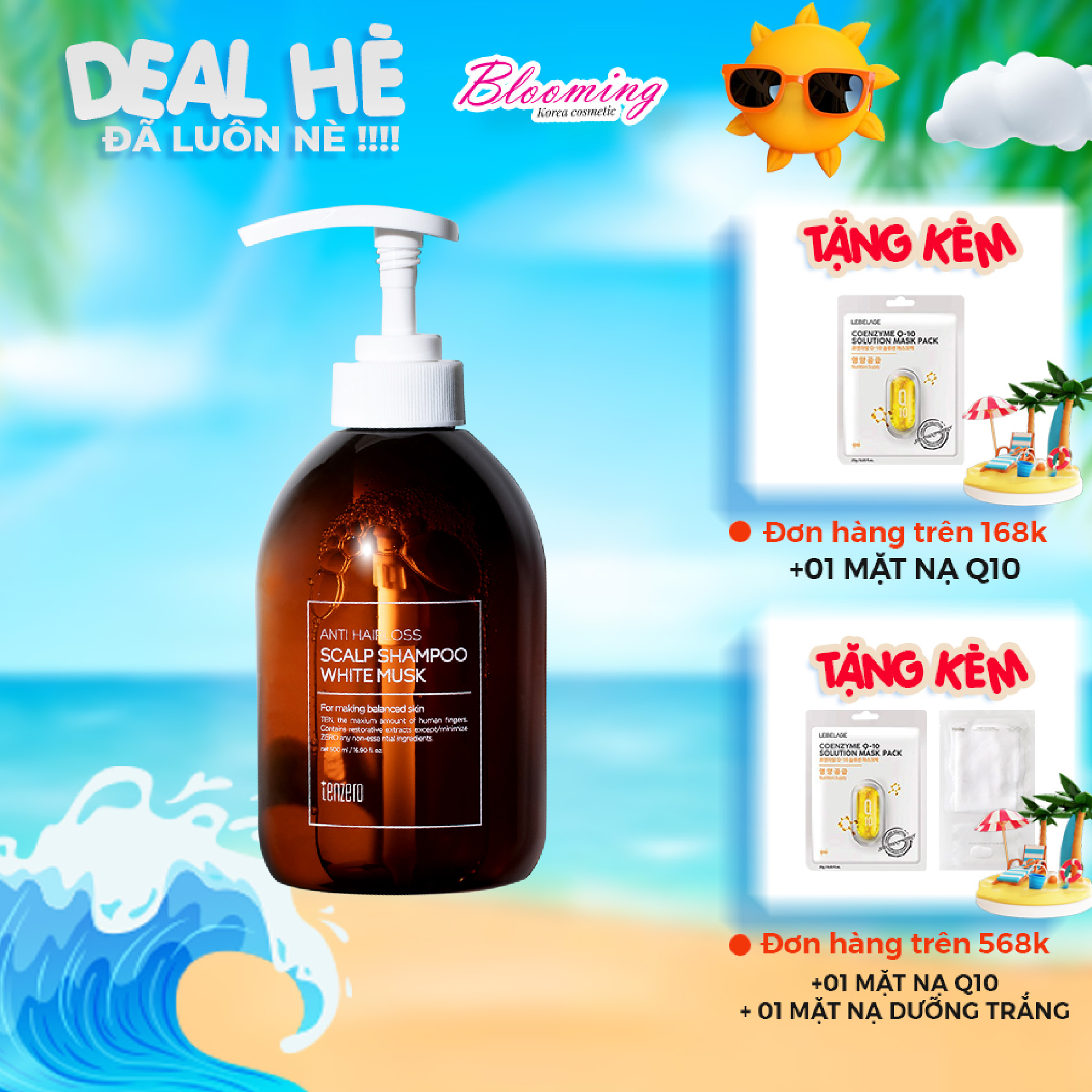 Dầu gội giảm rụng tóc, phục hồi hư tổn mùi Xạ Hương Trắng TENZERO Anti Hairloss Scalp Shampoo White Musk 500ml
