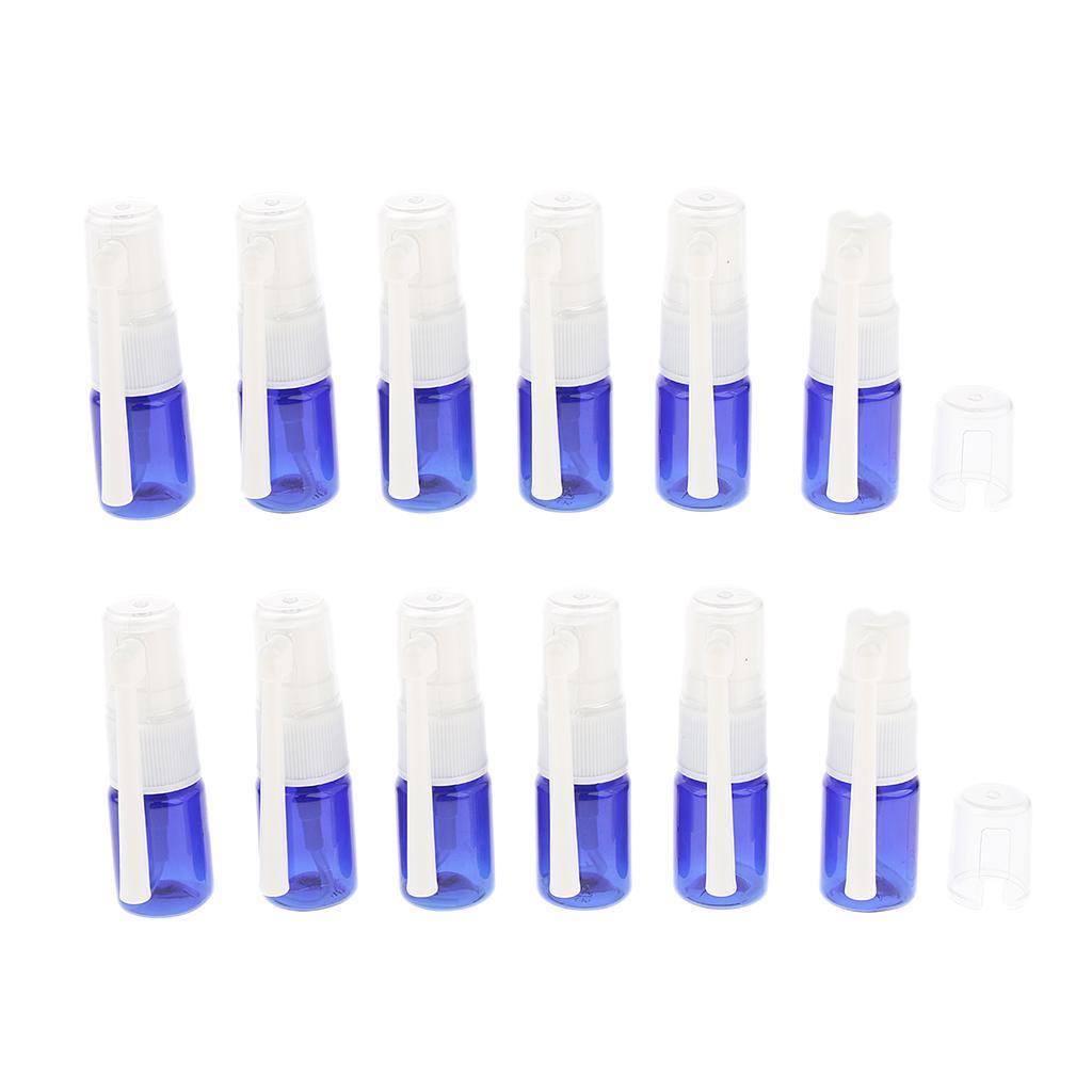 12pcs Empty Refillable Nasal Spray Bottles Fine Mist Nose Vials 5ml Blue Green Pink Clear Amber