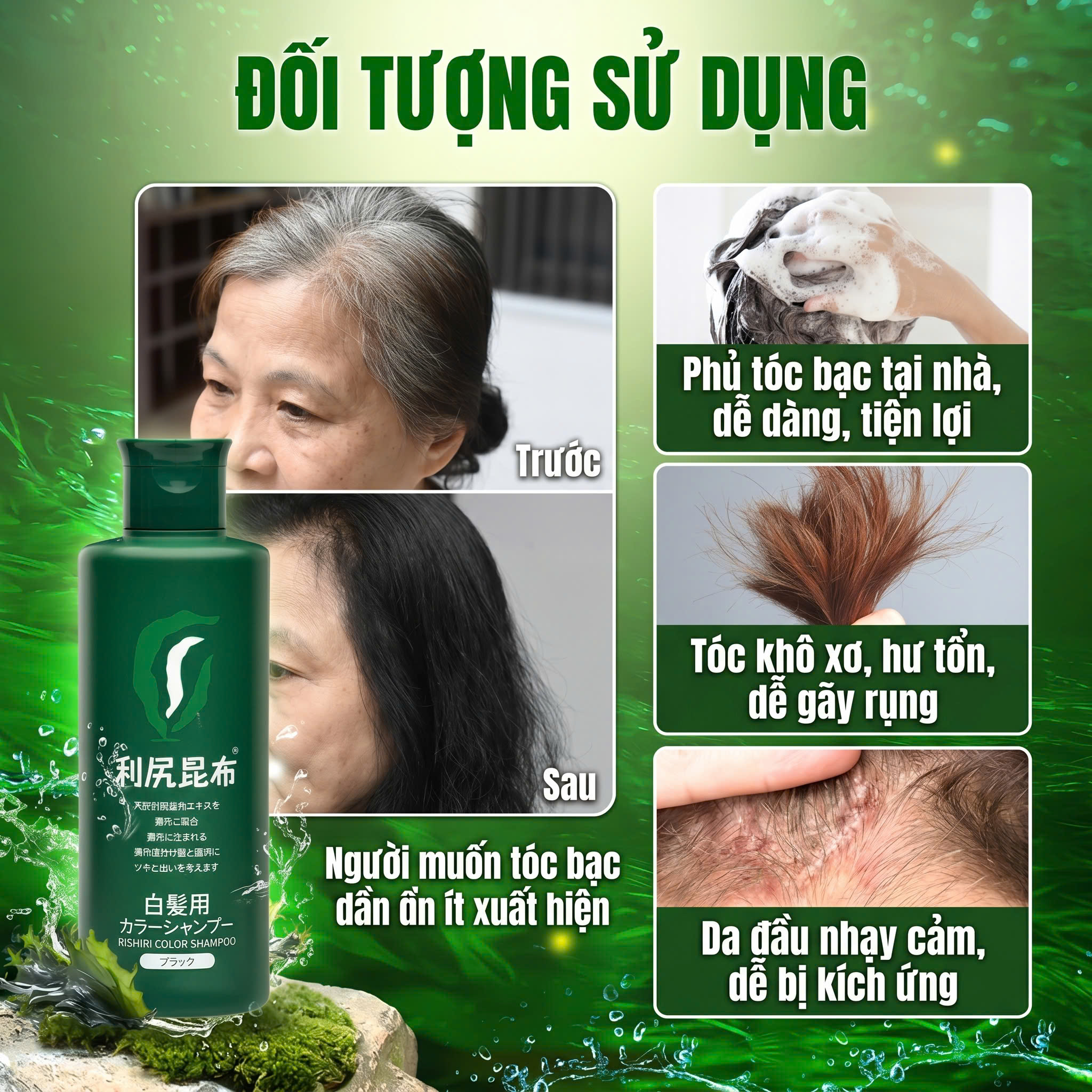 Dầu Gội Phủ Bạc Thiên Nhiên Cao Cấp Rishiri Nhật Bản Hair Color Shampoo 200ml