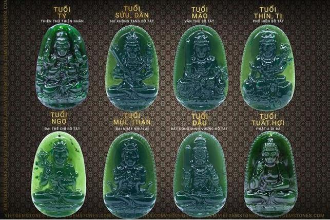 Mặt dây chuyền Hư Không Tạng Bồ Tát Ngọc Bích - Phật độ mạng cho người tuổi Sửu, Dần  - PDMADV02|VietGemstones