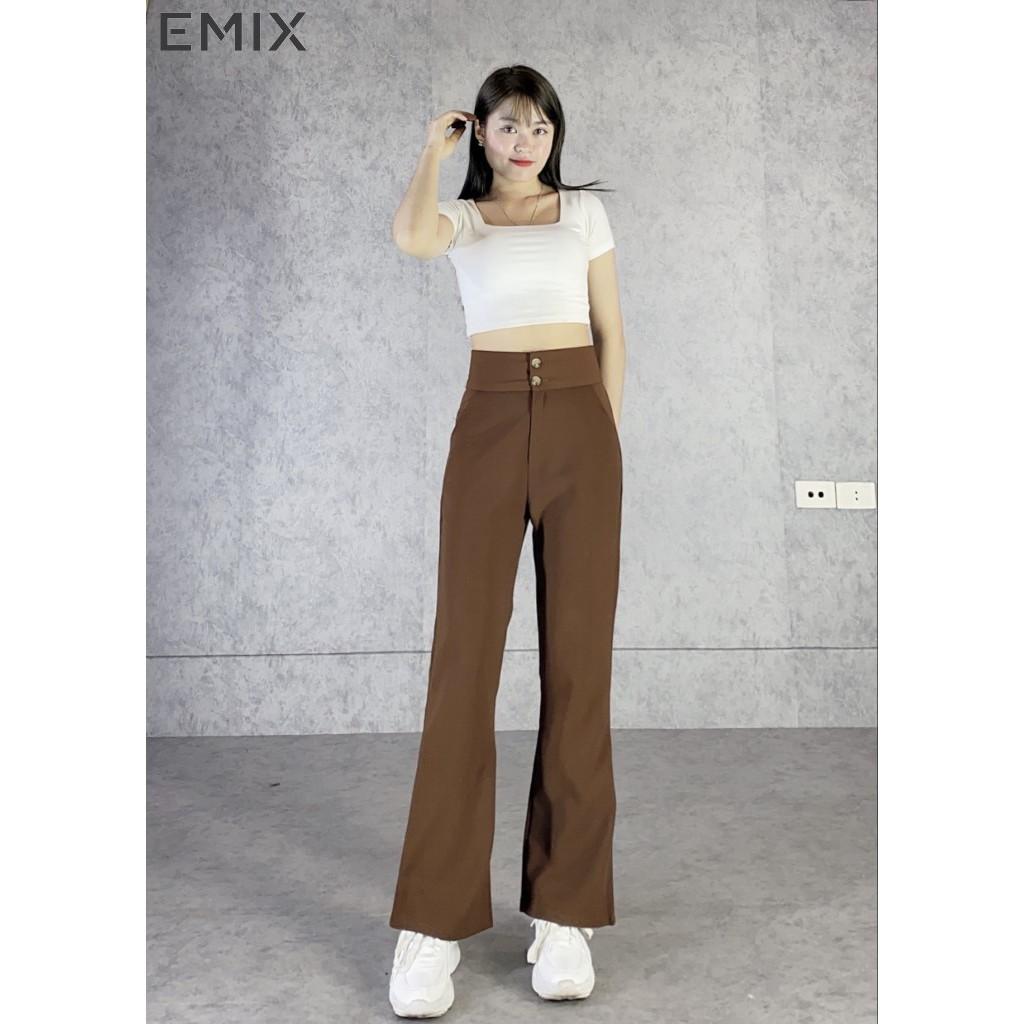 Quần tây nữ ống loe EMIX , dáng dài 100cm, ống suông và loe, cạp cao, cạp 2 biên 7cm, vải tuyết mưa mềm mịn