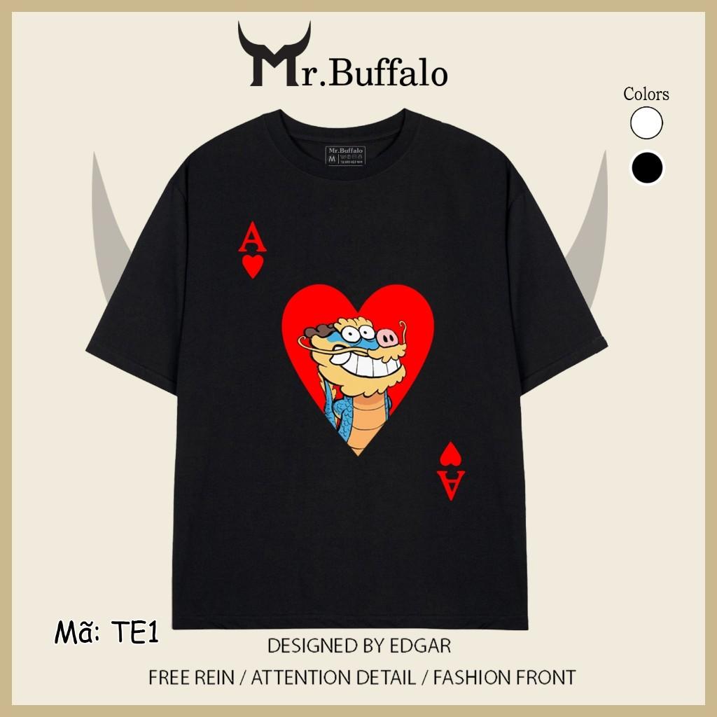 Áo Thun tay lỡ trắng đen hình A cơ tết 2024 rồng TE1 Mr.Buffalo - TE1 - Trắng
