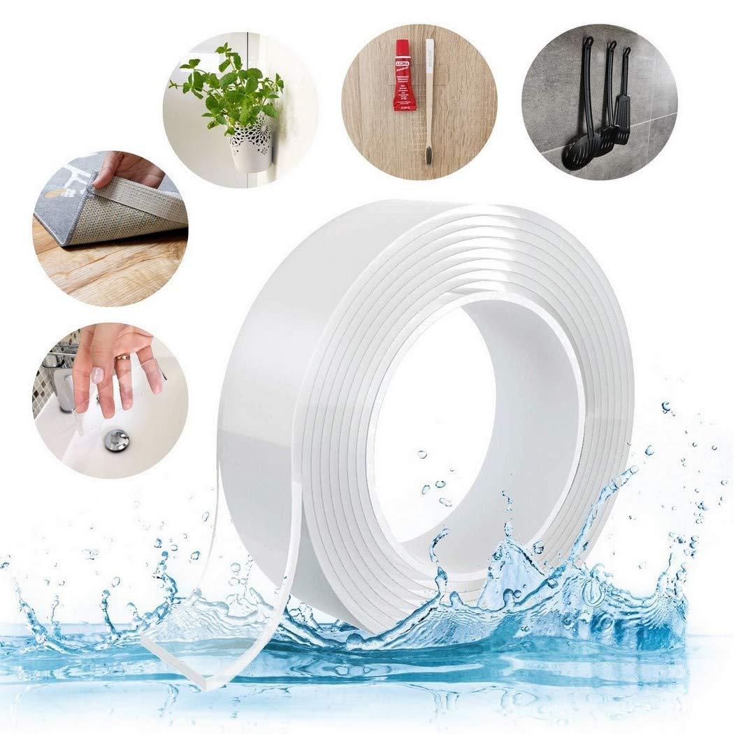 Băng nano thông minh, băng dính nano có thể tái sử dụng, không có mặt trong suốt hai mặt, có thể giặt và có khả năng chống dính cho các vật phẩm dính, 2 mm x 3cm x 3m