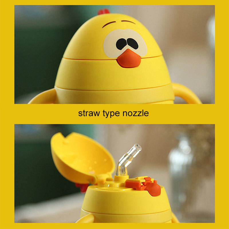 Phim hoạt hình Gà Bé Chai Thủy Tinh Cách Nhiệt Chai Cho Nước Trẻ Em Xách Tay Ống Hút Cup Creative Gift 2 Phong Cách Ly Uống Nước