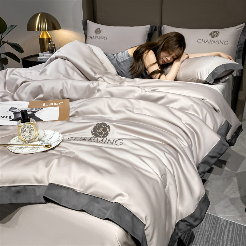 Bộ chăn ga gối 5 món cao cấp Chăn ga gối đệm mùa hè lụa CHARM sang trọng mềm mại