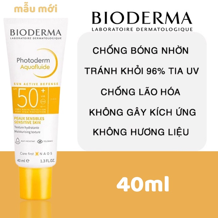 Kem Chống Nắng Khô Thoáng Giảm Bóng Nhờn Bioderma Photoderm Max Aquafluide Teinte Claire SPF50+ 40ml