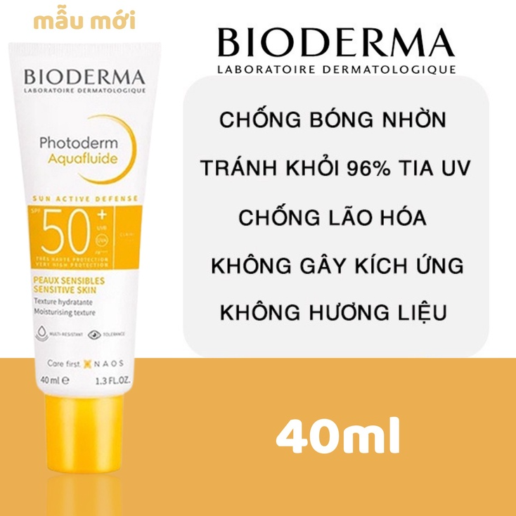 Kem Chống Nắng Khô Thoáng Giảm Bóng Nhờn (Có Màu) Bioderma Photoderm Max Aquafluide Teinte Claire SPF50+ 40ml