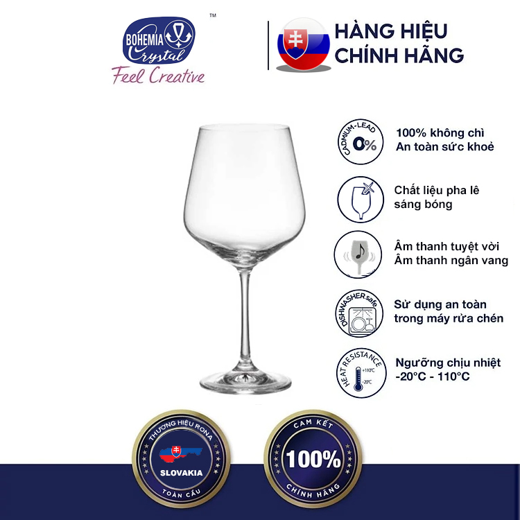 Ly pha lê uống vang 570 ml Bohemia Tiệp Khắc