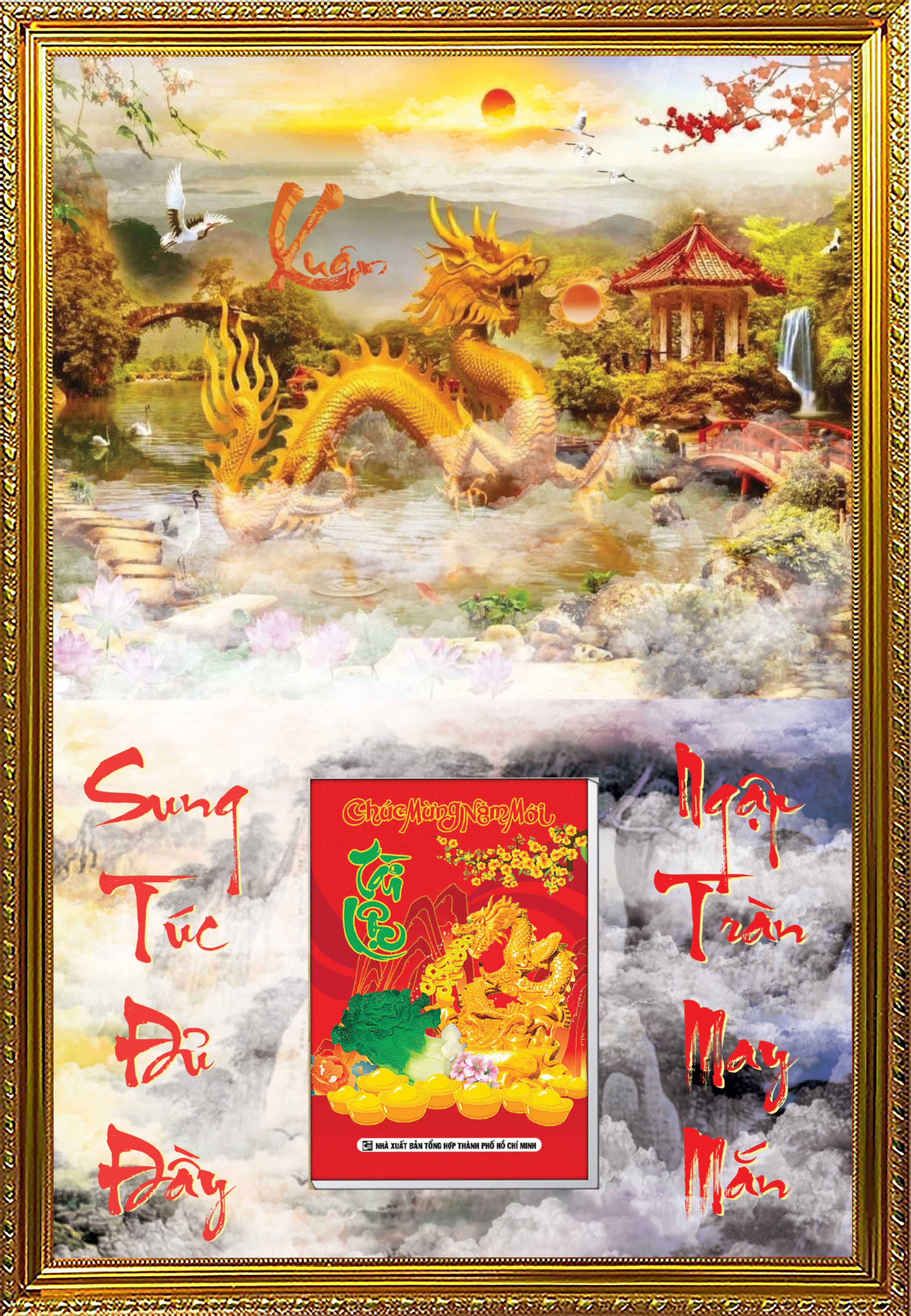 Lịch Tết 2024 Treo Tường Tráng Gương Khung Xi Vàng Phù Điêu Sang Trọng XV06