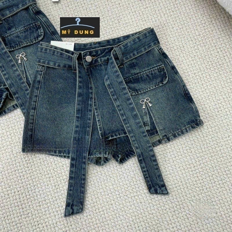 QUẦN SHORT JEAN  GIẢ VÁY NẮP TÚI + DÂY BELL CÁCH ĐIỆU, DỄ THƯƠNG NĂNG ĐỘNG-RẤT DỄ PHỐI ĐỒ-HÀNG NHẬP LOẠI 1, FORM DÁNG CỰC CHUẨN