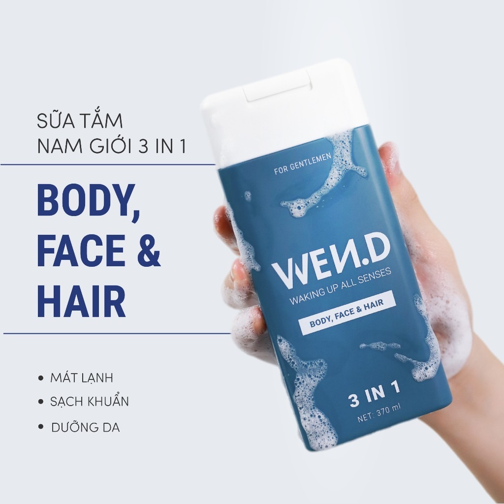 Sữa tắm nam 3in1 WEND tắm gội rửa mặt làm sạch hương nước hoa Pháp cao cấp lưu hương đến 24h dung tích 370ml