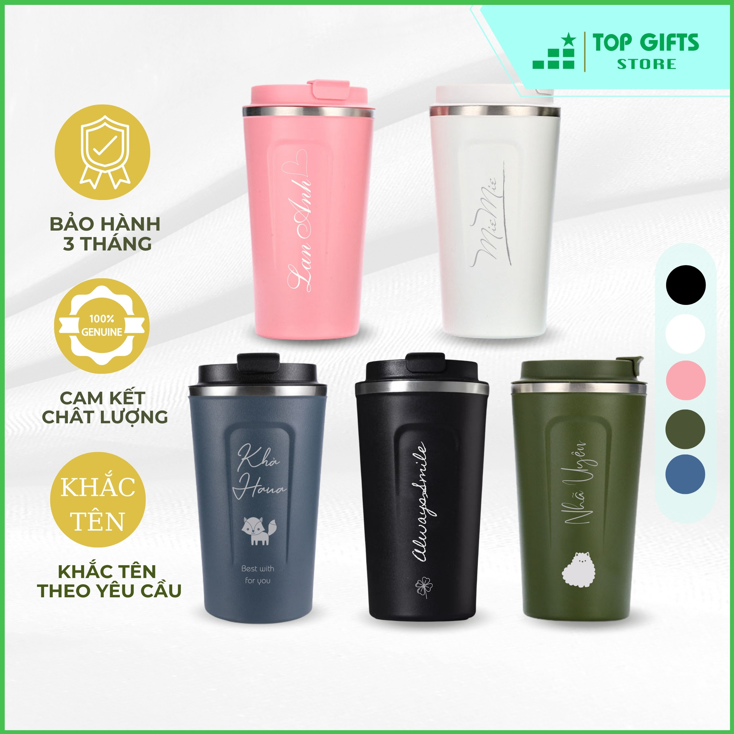 Cốc giữ nhiệt COFFEE khắc tên L5026 - 5 màu dung tích 380ml-510ml