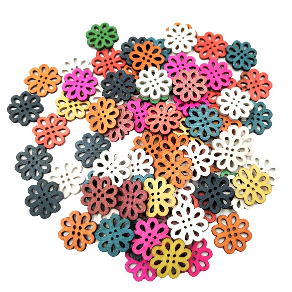 100 Chiếc Màu Hỗn Hợp Rỗng Hoa Gỗ Nút 4 Lỗ Cho May Thêu Sò