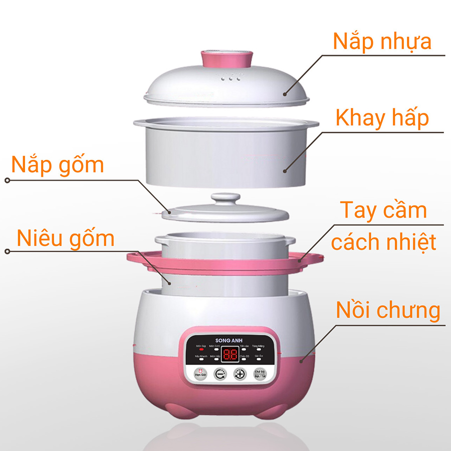 Nồi Nấu Cháo Cách Thủy Và Hấp Song Anh 0.8L - Hàng Chính Hãng