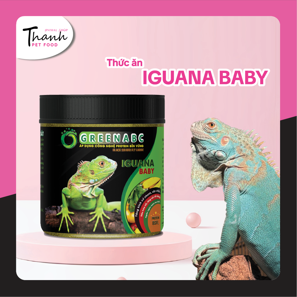 Thức ăn bò sát Iguana Baby - GREENABC dùng cho Rồng Nam Mỹ từ mới nở cho đến 9x – Tăng kích thước, lên màu đẹp, phòng chống MBD, teo đuôi – Hộp 230g