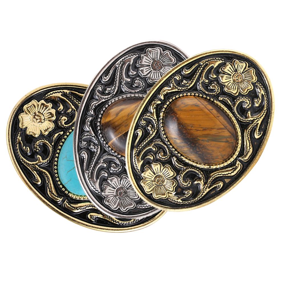 Retro Style Cowboy Belt Buckle Turquoise Stone Buckle 9x7cm Antique Silver