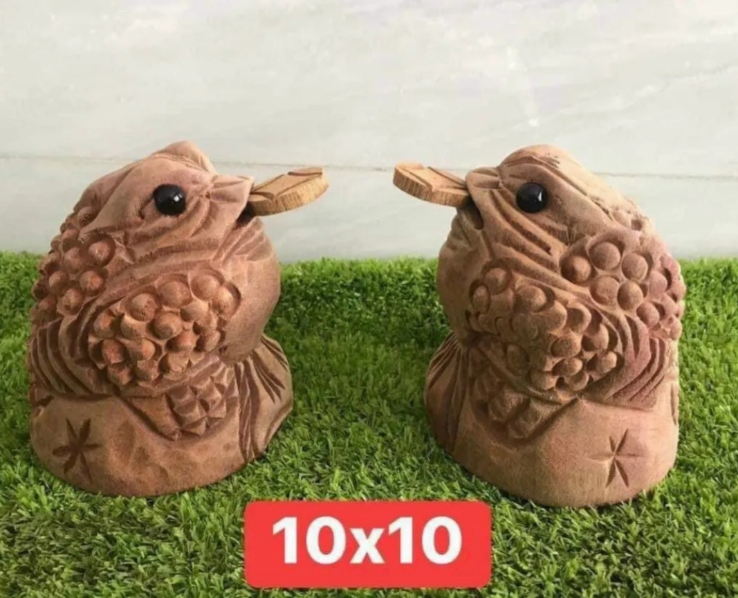 Tượng cóc ngậm tiền gỗ xá xị kích thước 10 cm
